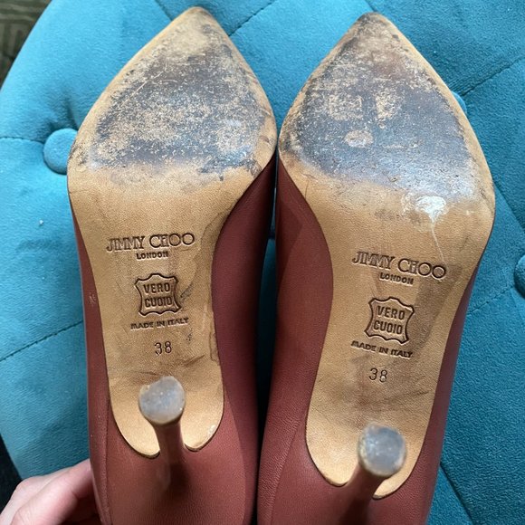 Jimmy Choo Pink-Brown Leather Pumps - Picture 5 of 6